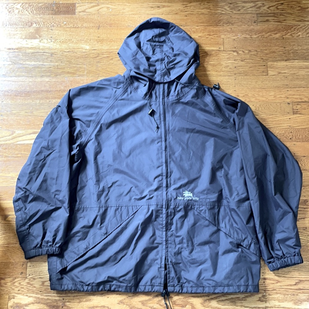 Vintage black Stussy New York City rain jacket
